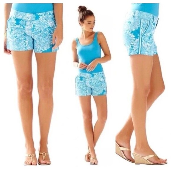 Lilly Pulitzer Callahan Shorts Ariel Blue Lion Floral 5", size 4 - Picture 1 of 3